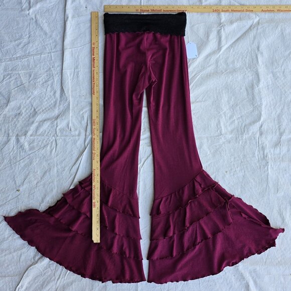 Melodia Designs Bamboo Ruffle Flare Pant Foldover Black Lace Waist Medium 32 - Picture 7 of 9